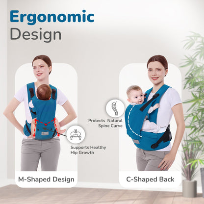 Upsy Daisy Cozy Ergonomic 5-in-1 Hip Sit Baby Carrier for All-Day Comfort - Denim Blue