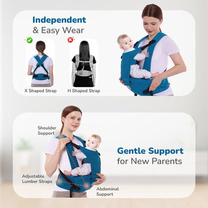 Upsy Daisy Cozy Ergonomic 5-in-1 Hip Sit Baby Carrier for All-Day Comfort - Denim Blue