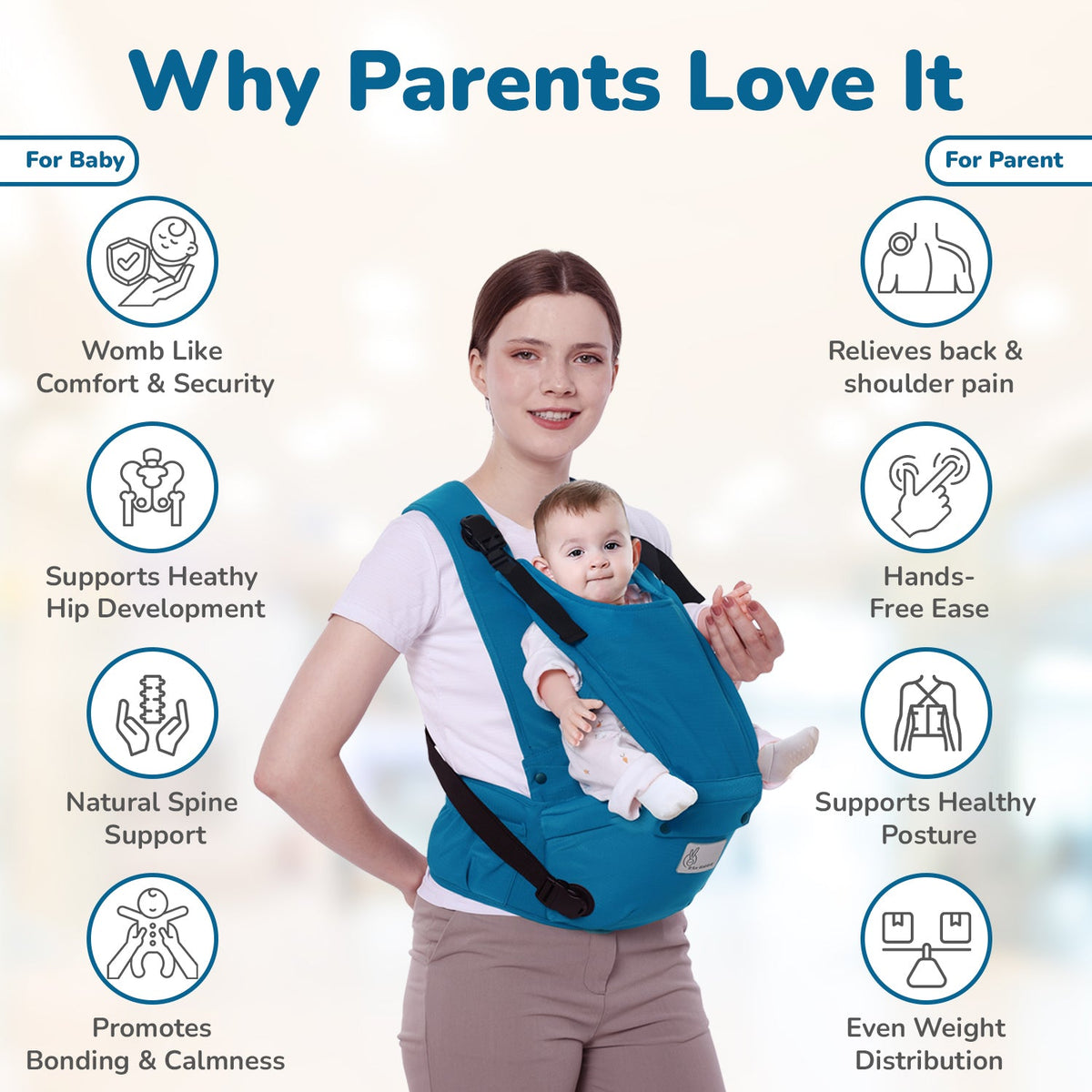 Upsy Daisy Cozy Ergonomic 5-in-1 Hip Sit Baby Carrier for All-Day Comfort - Denim Blue