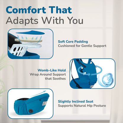 Upsy Daisy Cozy Ergonomic 5-in-1 Hip Sit Baby Carrier for All-Day Comfort - Denim Blue