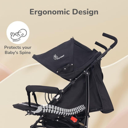 Ginny and Johnny Stroller Compact Fold, Dual Basket, Multi-Position Recline Seat, Rear Brake - Black Grey