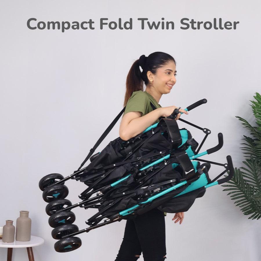 Ginny and Johnny Stroller Compact Fold, Dual Basket, Multi-Position Recline Seat, Rear Brake - Blue Black