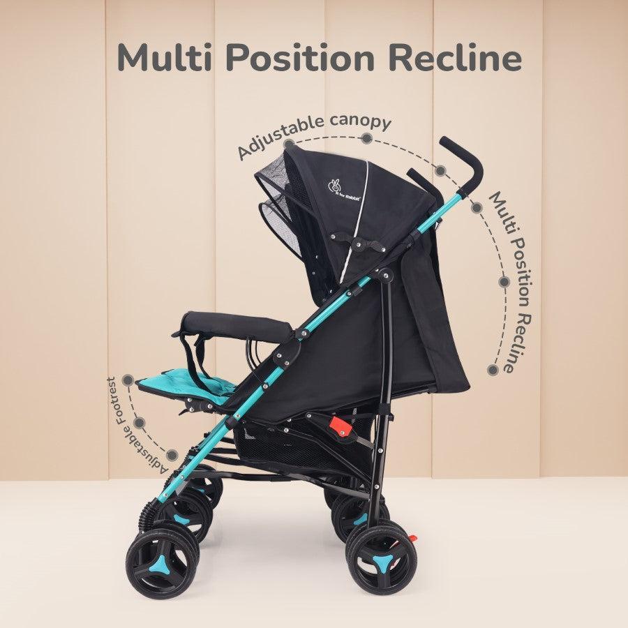 Ginny and Johnny Stroller Compact Fold, Dual Basket, Multi-Position Recline Seat, Rear Brake - Blue Black