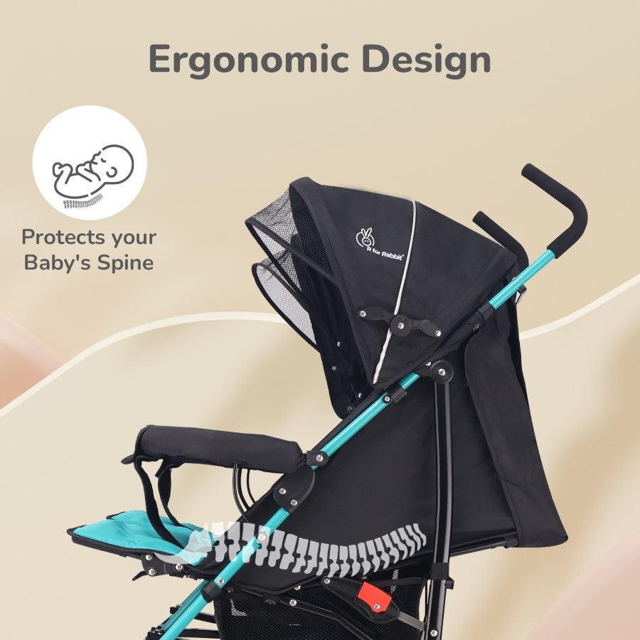 Ginny and Johnny Stroller Compact Fold, Dual Basket, Multi-Position Recline Seat, Rear Brake - Blue Black