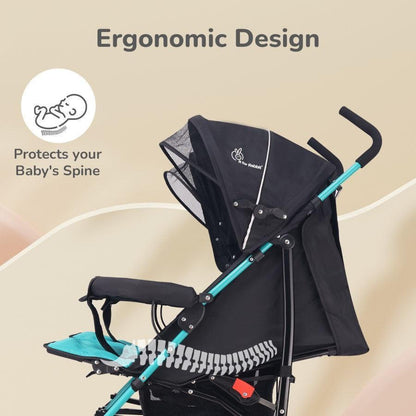 Ginny and Johnny Stroller Compact Fold, Dual Basket, Multi-Position Recline Seat, Rear Brake - Blue Black