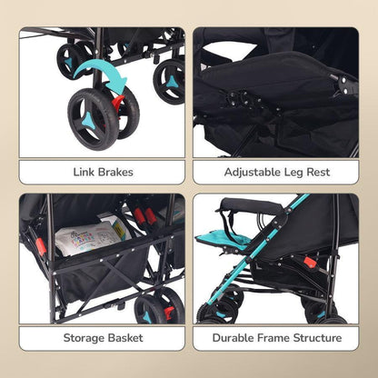 Ginny and Johnny Stroller Compact Fold, Dual Basket, Multi-Position Recline Seat, Rear Brake - Blue Black