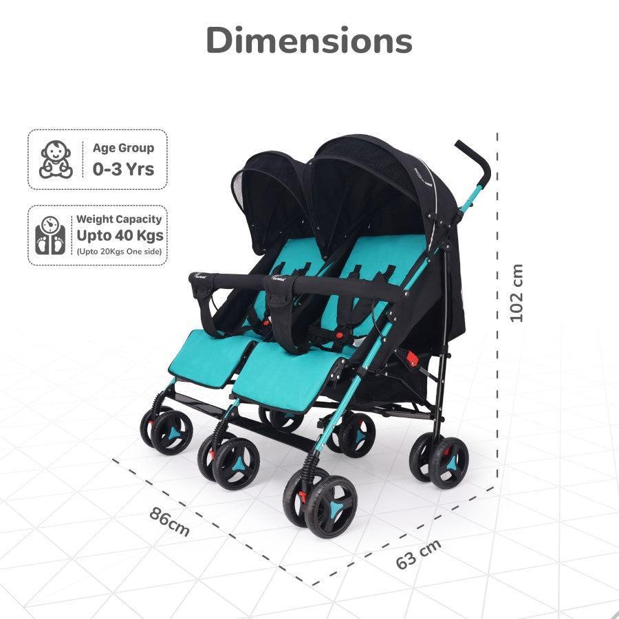 Ginny and Johnny Stroller Compact Fold, Dual Basket, Multi-Position Recline Seat, Rear Brake - Blue Black