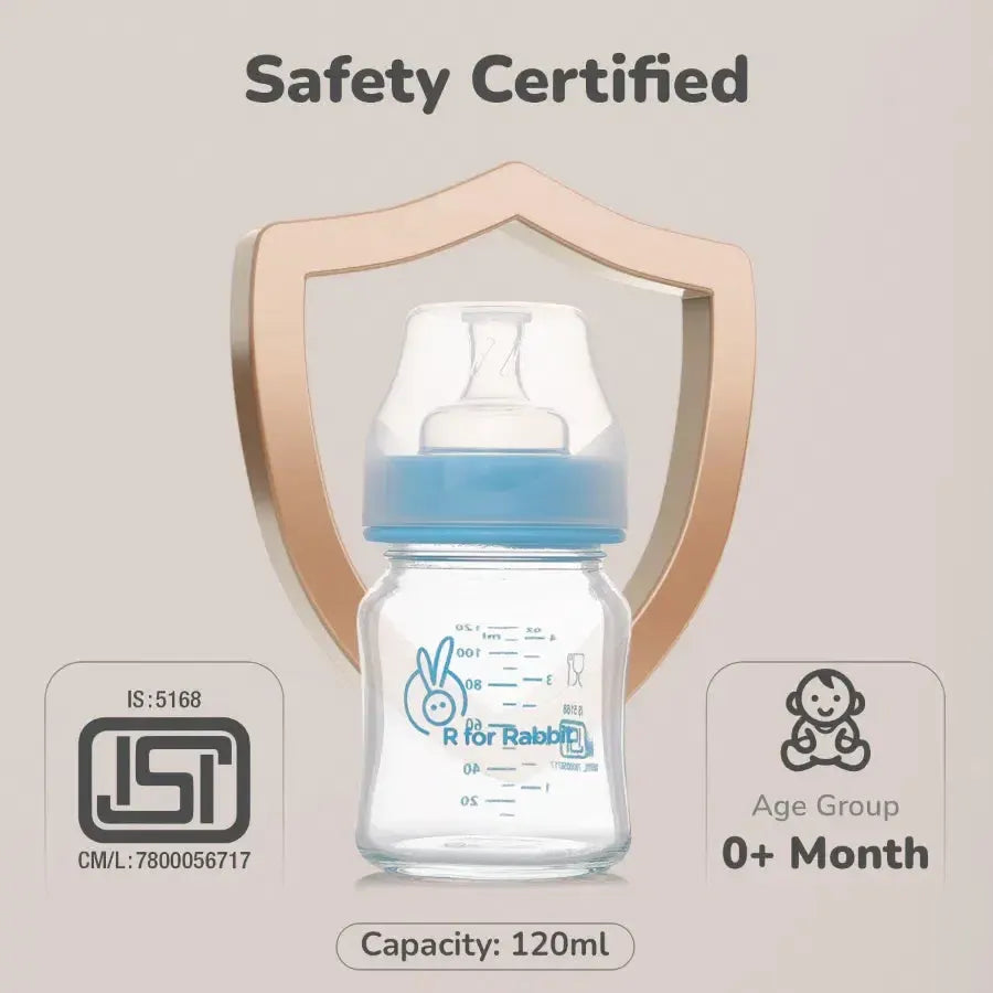 Glass Feeding Bottle 120 ml - Lake Blue