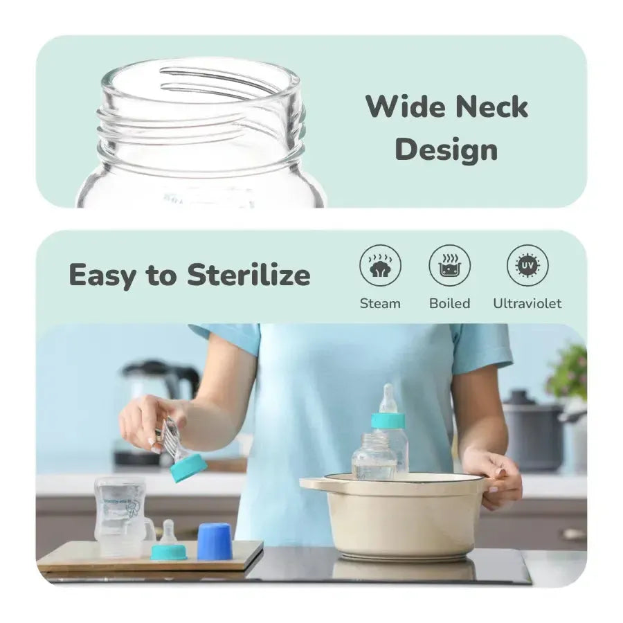 Glass Feeding Bottle 240 ml - Sea Green