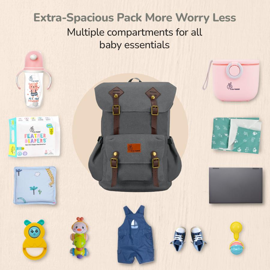 Caramello Sportz Premium 900D Polyester Diaper Bag with Insulated Pockets - Graphite Grey