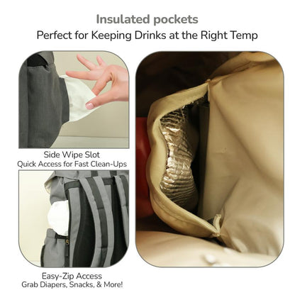 Caramello Sportz Premium 900D Polyester Diaper Bag with Insulated Pockets - Graphite Grey