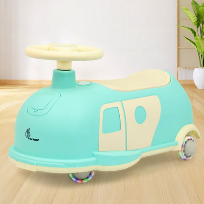 Iya Iya Caravan Swing car – 3-in-1 Multipurpose Ride-On with PU LED Wheels - Green Beige