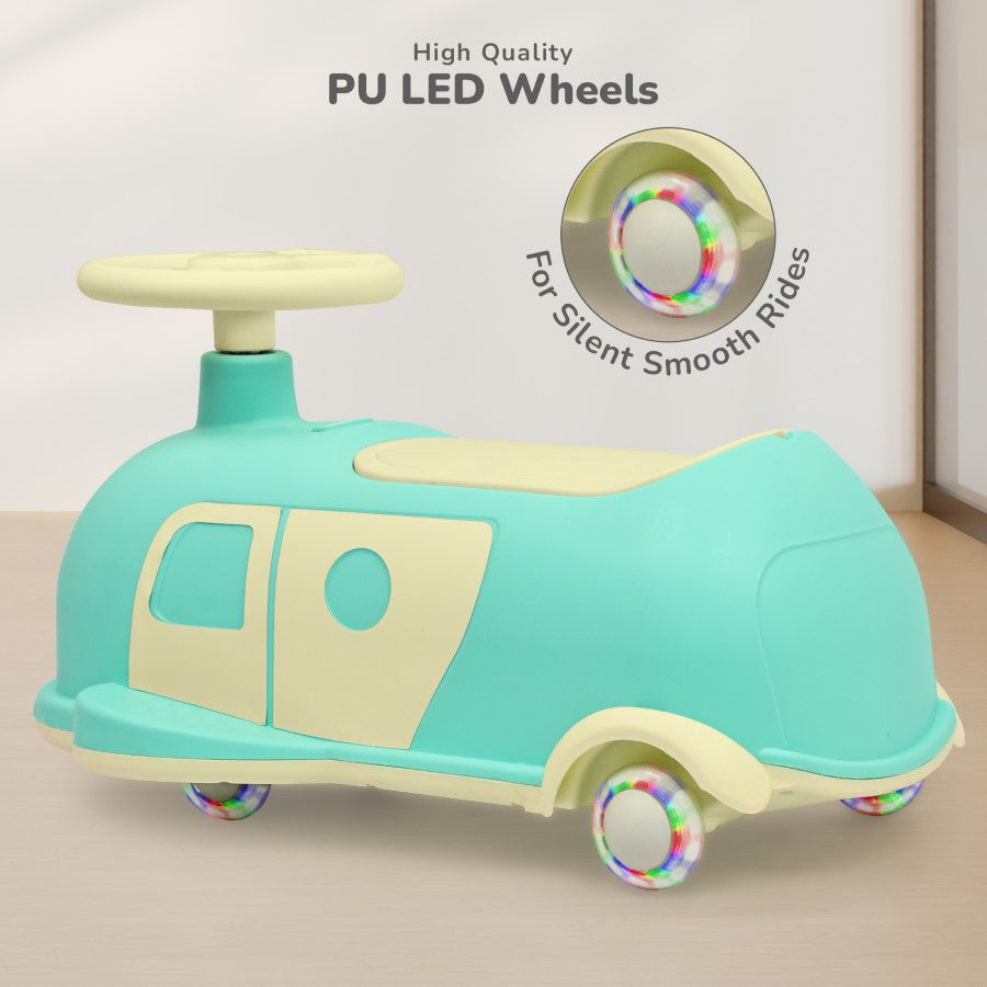 Iya Iya Caravan Swing car – 3-in-1 Multipurpose Ride-On with PU LED Wheels - Green Beige