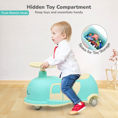 Iya Iya Caravan Swing car – 3-in-1 Multipurpose Ride-On with PU LED Wheels - Green Beige