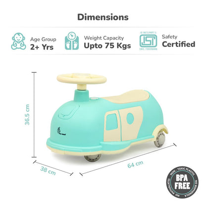 Iya Iya Caravan Swing car – 3-in-1 Multipurpose Ride-On with PU LED Wheels - Green Beige