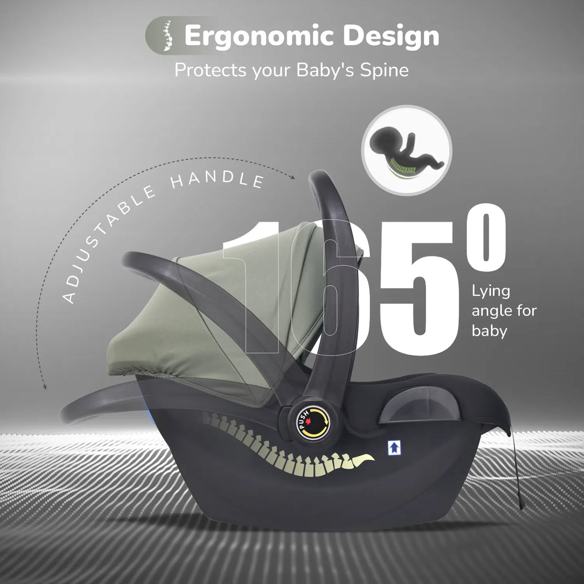 Picaboo NXG 4 In 1 Multipurpose Baby Carry Cot With 3-Point Safety Harness - Green Black
