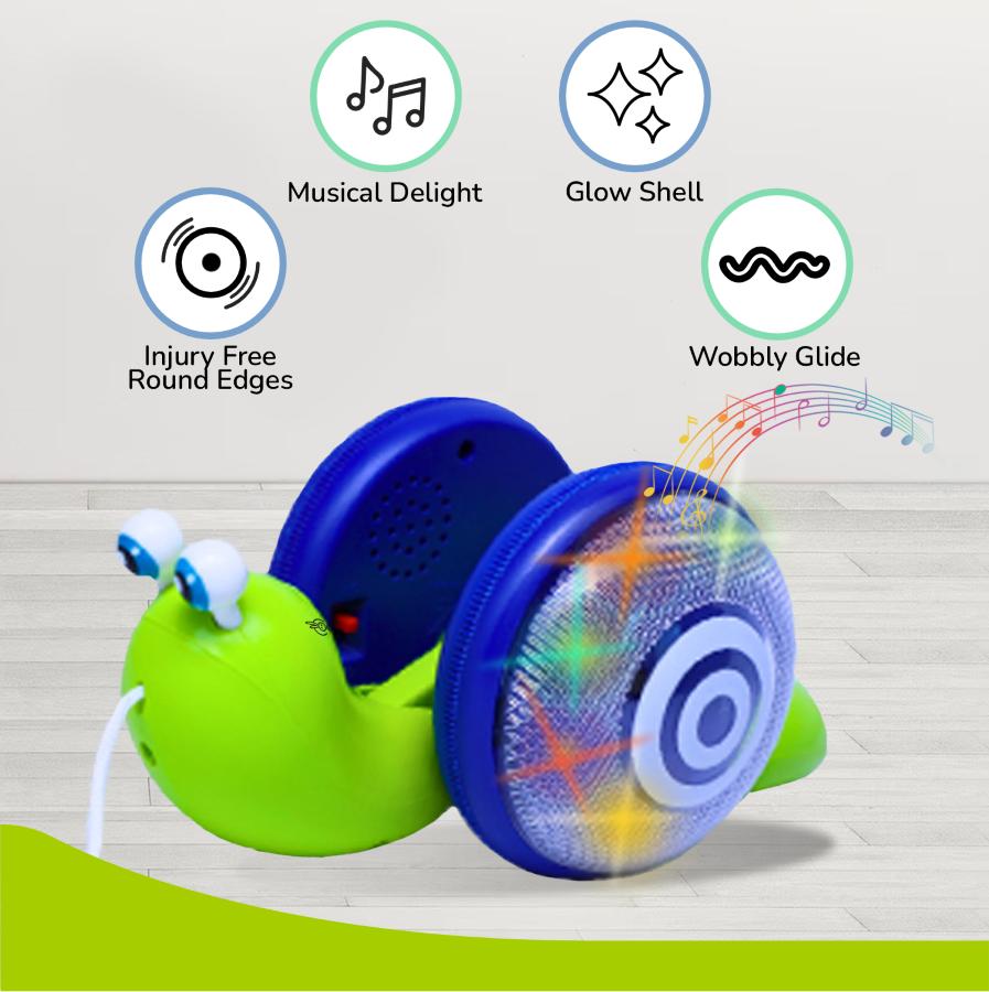 Orapple Snail Tune BPA-Free Musical Pull Toy for Kids with Lights & Music - Green Blue