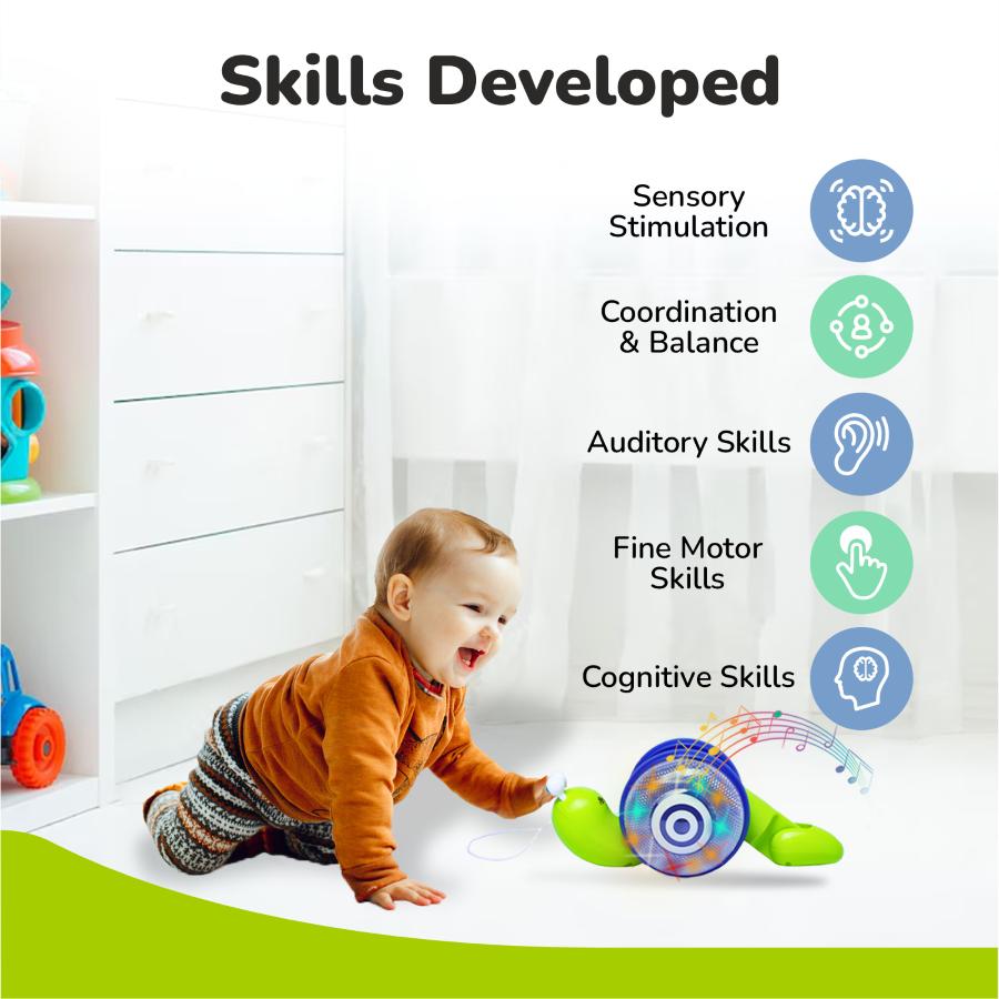 Orapple Snail Tune BPA-Free Musical Pull Toy for Kids with Lights & Music - Green Blue