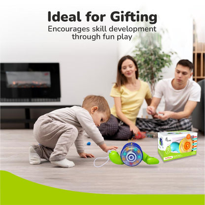 Orapple Snail Tune BPA-Free Musical Pull Toy for Kids with Lights & Music - Green Blue