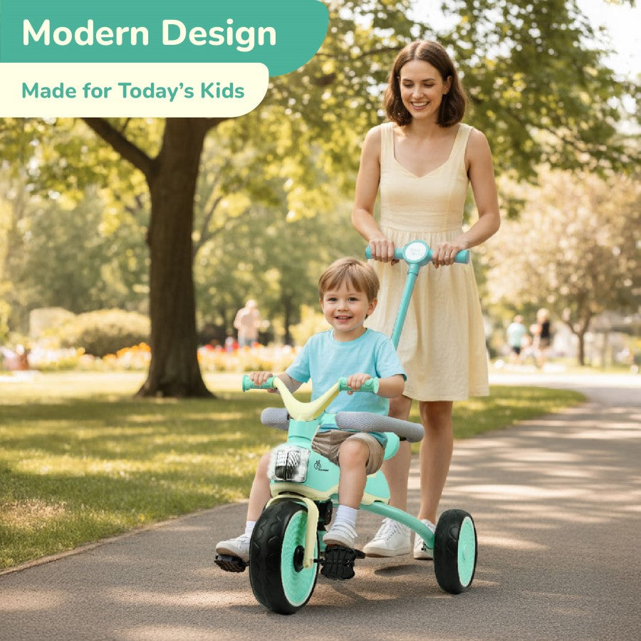 Tiny Toes Karizma - Luxury 3-in-1 Smart Tricycle for Kids 2 to 5 Years with Music & Canopy - Green Cream