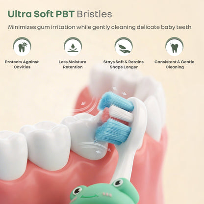 Tiny Smiles Zoobie Kids Toothbrush for 2+ Years, Ultra-Soft PBT Bristles, Self-Standing Animal Design Brush - Green Froggy