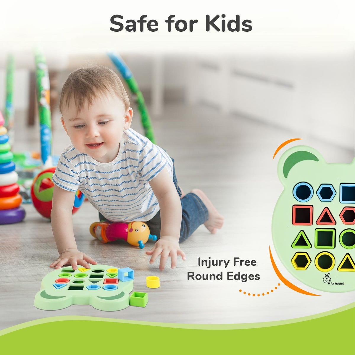 Orapple Match N Learn Baby Educational Toy with BIS Certified Shape Sorter for Baby Fine Motor Skills & Brain Development - Green Multi