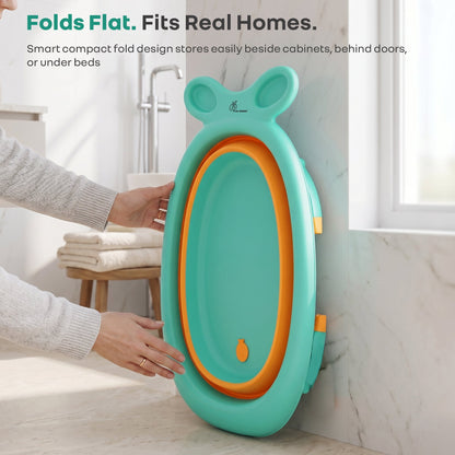 Bubble Double Finzy Baby Bathtub 9-36 Months, Foldable Cocoon Design, Anti-Skid Base & Drain Plug - Green Orange