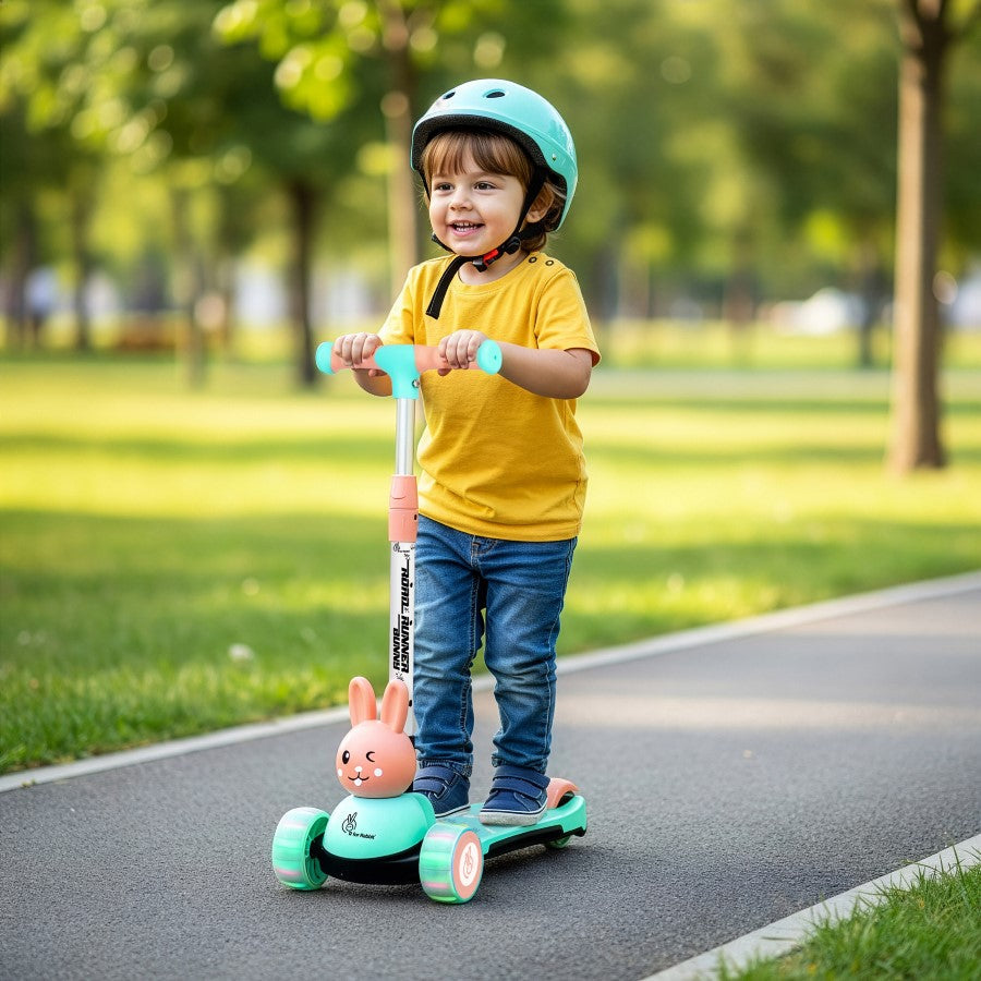 Road Runner Bunny Scooter For Kids With PU LED Wheels - Green Peach