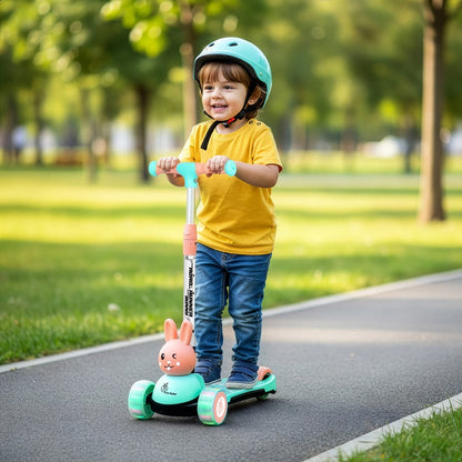 Road Runner Bunny Scooter For Kids With PU LED Wheels - Green Peach