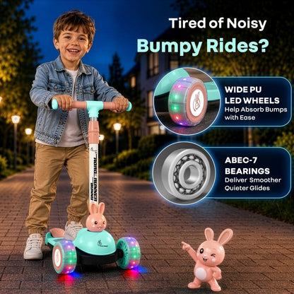 Road Runner Bunny Scooter For Kids With PU LED Wheels - Green Peach