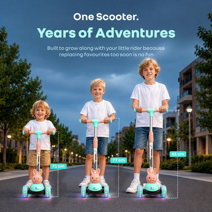 Road Runner Bunny Scooter For Kids With PU LED Wheels - Green Peach