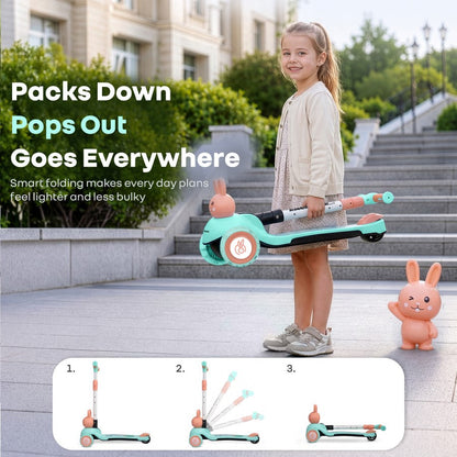 Road Runner Bunny Scooter For Kids With PU LED Wheels - Green Peach