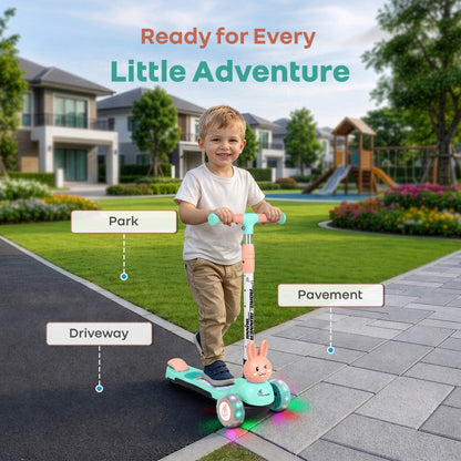 Road Runner Bunny Scooter For Kids With PU LED Wheels - Green Peach