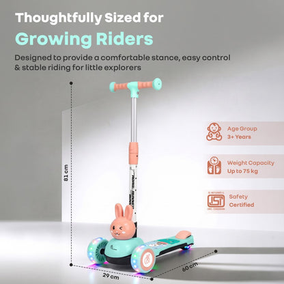 Road Runner Bunny Scooter For Kids With PU LED Wheels - Green Peach