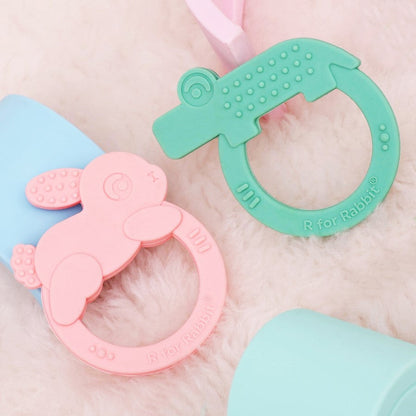 Tiny Bites Zoobie Baby Silicone Teethers Pack of 2 Elephant and Rabbit, Crocodile and Rabbit - Green-Pink