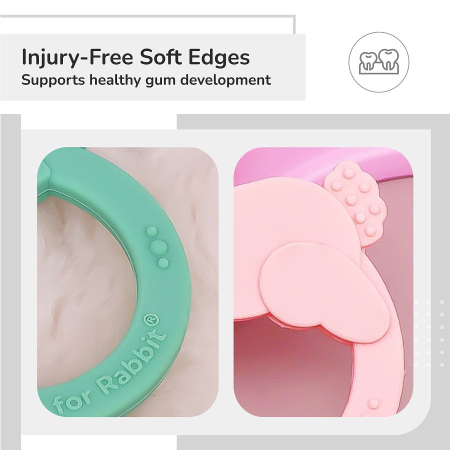 Tiny Bites Zoobie Baby Silicone Teethers Pack of 2 Elephant and Rabbit, Crocodile and Rabbit - Green-Pink
