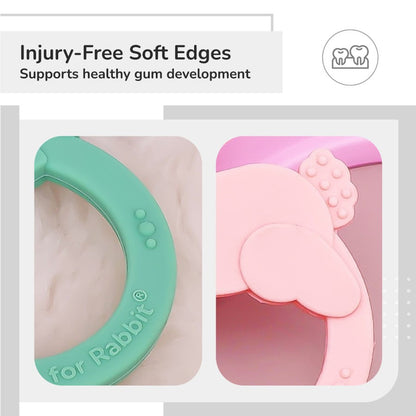 Tiny Bites Zoobie Baby Silicone Teethers Pack of 2 Elephant and Rabbit, Crocodile and Rabbit - Green-Pink