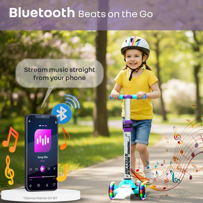 Road Runner Stellar - LED Scooter for Kids with Bluetooth Music, Adjustable Height & Smooth Ride - Green Purple