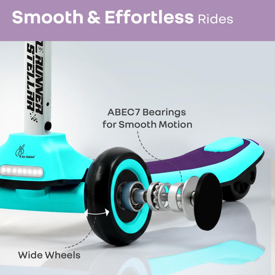 Road Runner Stellar - LED Scooter for Kids with Bluetooth Music, Adjustable Height & Smooth Ride - Green Purple