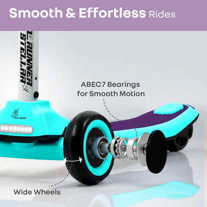 Road Runner Stellar - LED Scooter for Kids with Bluetooth Music, Adjustable Height & Smooth Ride - Green Purple