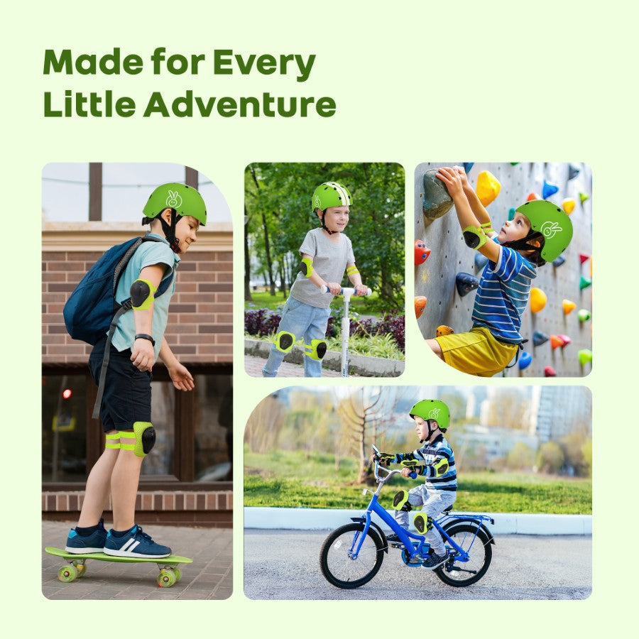 Safe Play Protective Gear Set for Kids - Helmet, Knee, Elbow & Wrist Pads (Age 3-7 Years) - Green Sports
