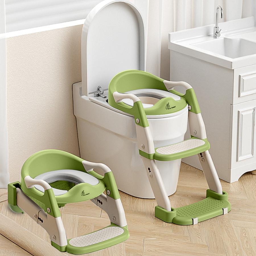 Hilltop Trainer 2-In-1 Step Stool And Potty Seat For Kids With Adjustable Height - Green White