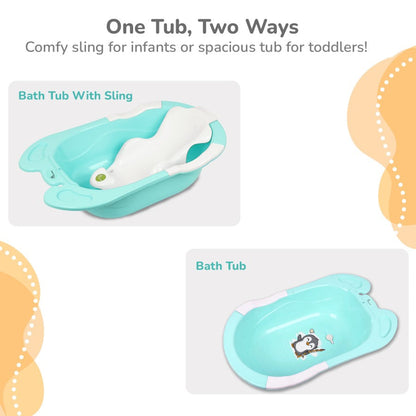 Bubble Double Snowy: 2-in-1 Baby Bath Tub with Ergonomic Sling - Green White