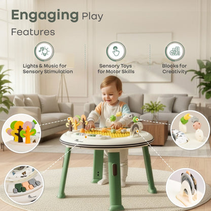 Little Feet Hopper 2-in-1 Baby Walker Cum Activity Table - Green White