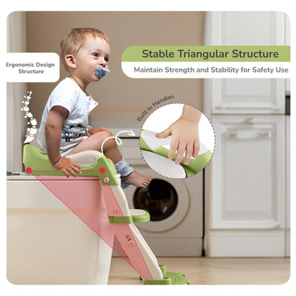 Hilltop Trainer 2-In-1 Step Stool And Potty Seat For Kids With Adjustable Height - Green White