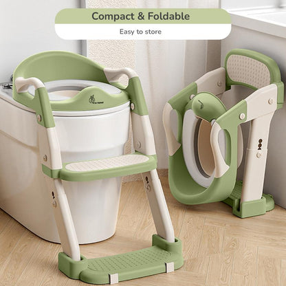 Hilltop Trainer 2-In-1 Step Stool And Potty Seat For Kids With Adjustable Height - Green White