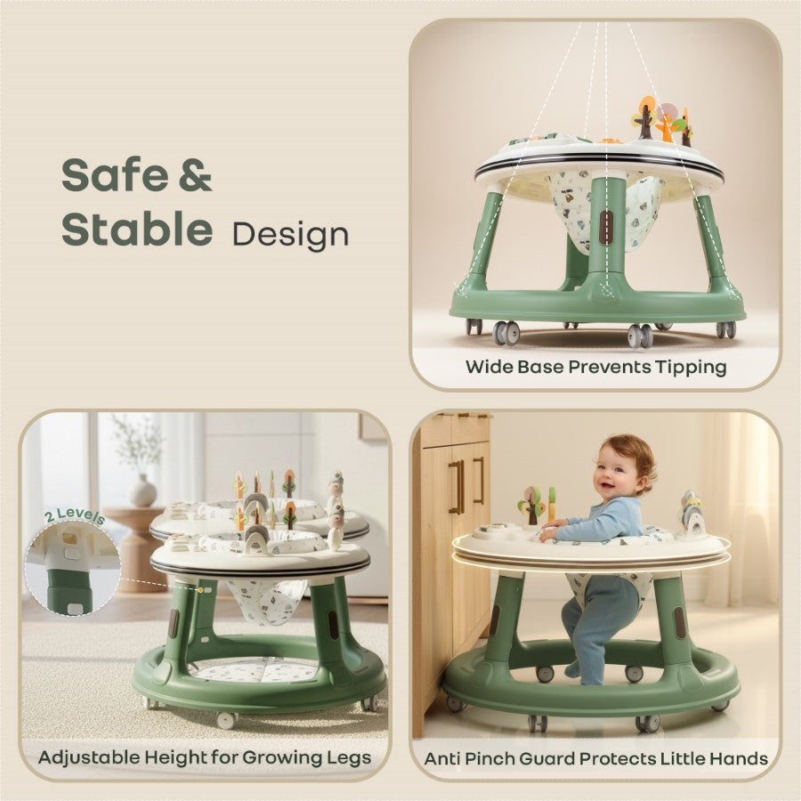 Little Feet Hopper 2-in-1 Baby Walker Cum Activity Table - Green White