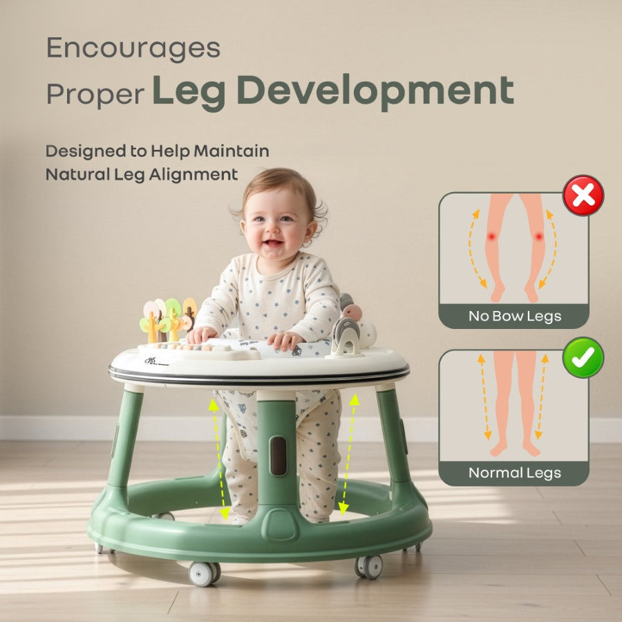Little Feet Hopper 2-in-1 Baby Walker Cum Activity Table - Green White