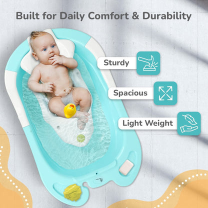 Bubble Double Snowy: 2-in-1 Baby Bath Tub with Ergonomic Sling - Green White