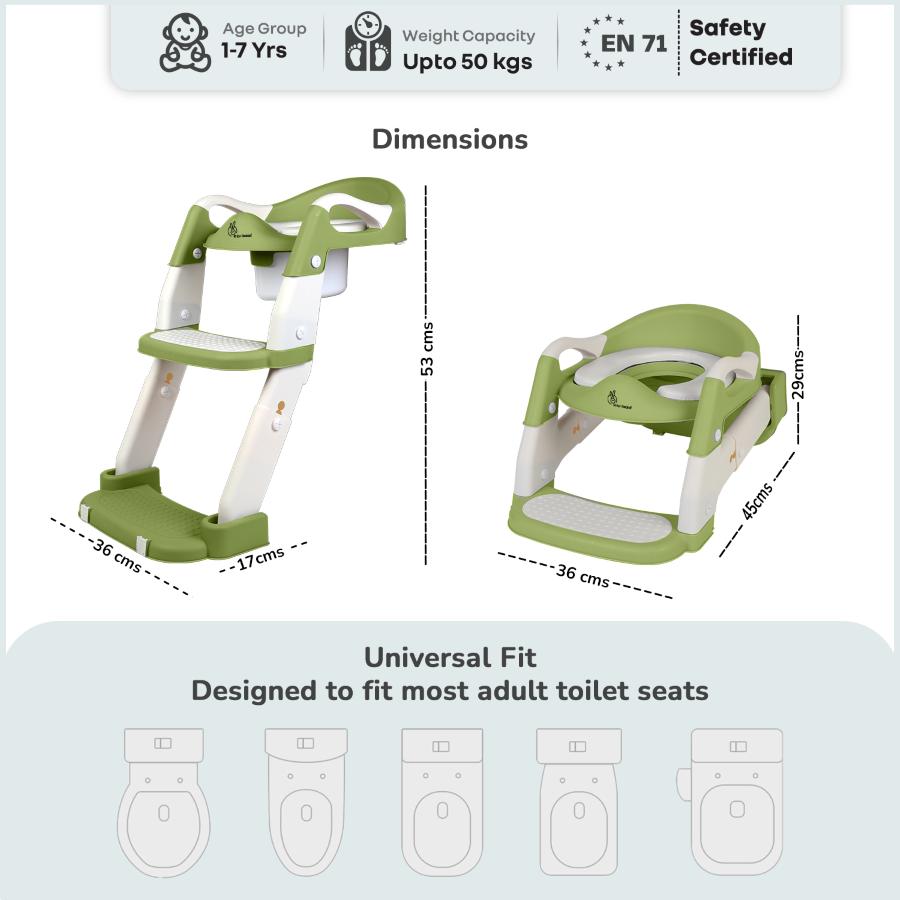 Hilltop Trainer 2-In-1 Step Stool And Potty Seat For Kids With Adjustable Height - Green White